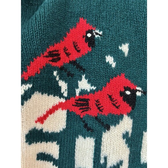 Vintage QUISSETT COVE Cardinal Birds 100% Shetland WOOL Cardigan Sweater Medium - Picture 9 of 14